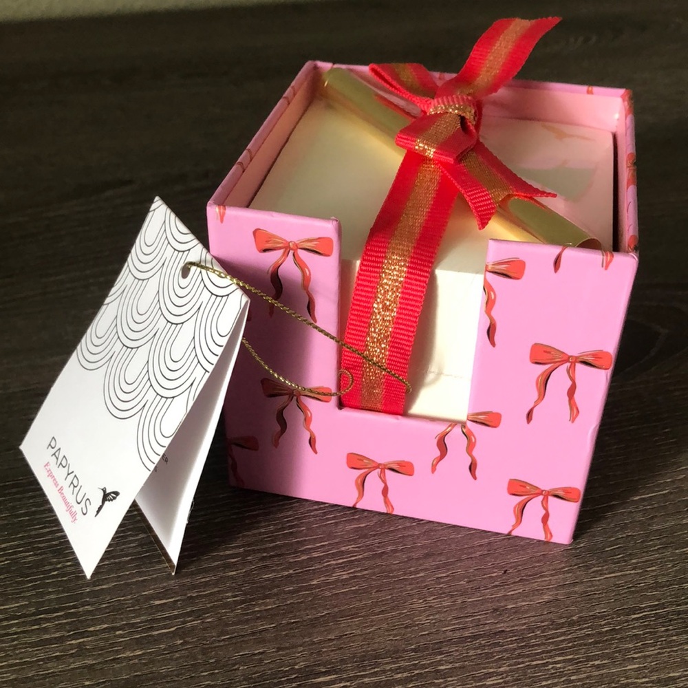 NWT Papyrus Pink Box with Red Ribbon Accents Note Organizer